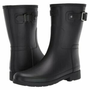 Hunter Original Refined Short Buckle Pull On Black Women's Rain Boots 11 New